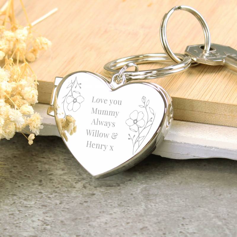 Personalised Floral Heart Photo Frame Keyring