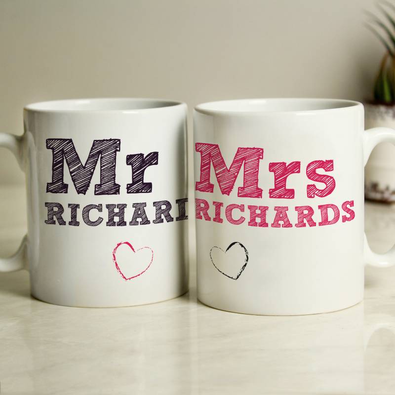 Personalised Mr Mrs Mug Set