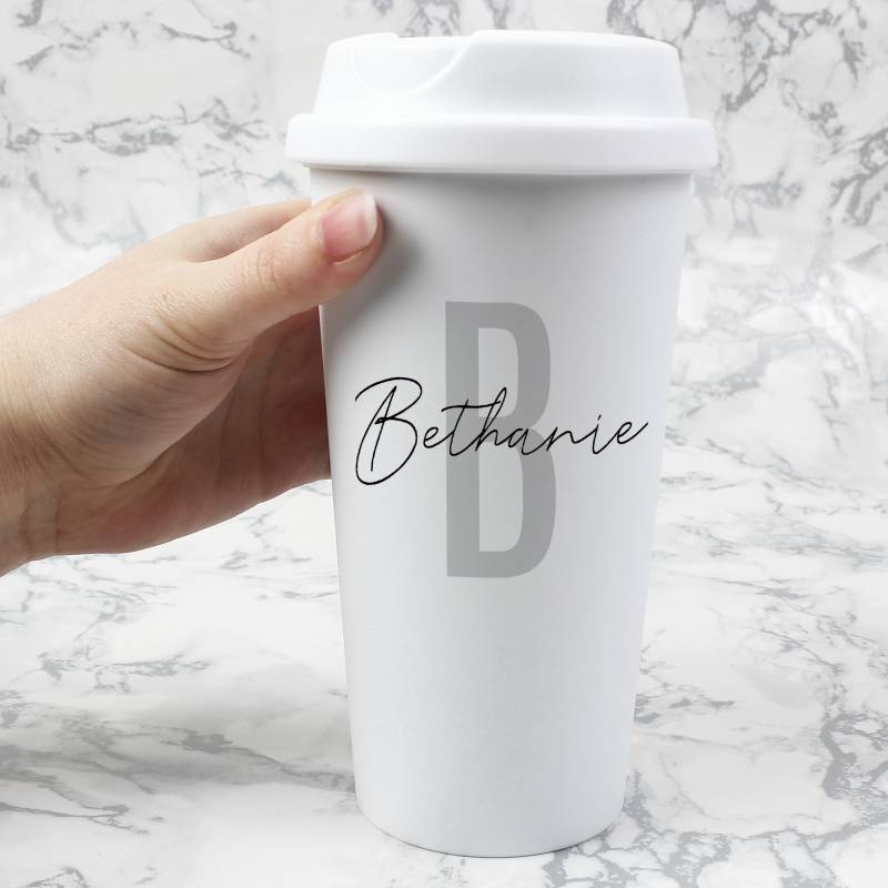 Personalised Initial & Name Double Walled Travel Mug