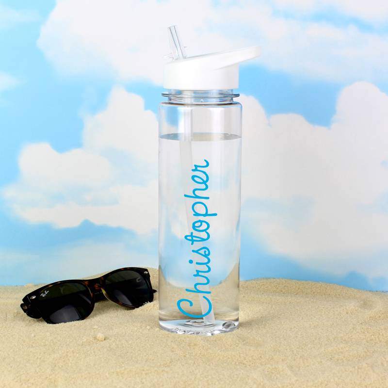 Personalised Blue Text Name Island Water Bottle